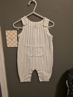 NWOT Pehr Baby Striped Cotton Baby Romper - Mint & White